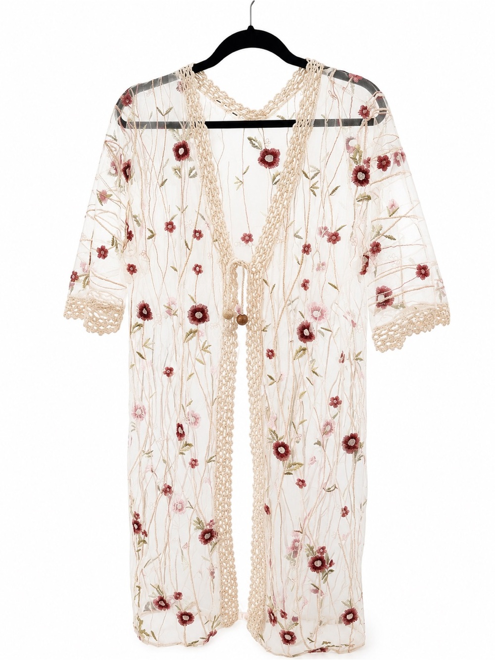 Cupshe Sheer Floral Embroidered Swim Coverup in White with Pink Flowers